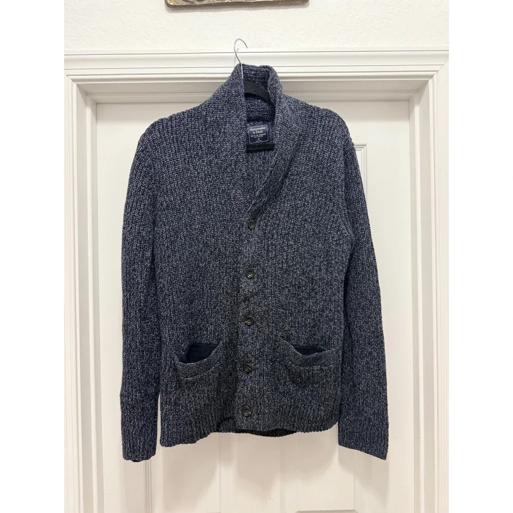 Abercrombie & Fitch Mens Vintage Professor Cardigan Shawl Neck Wool Blend Navy M